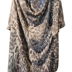 New York & Company Gray and White Animal Print Top